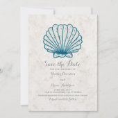 Royal Blue Rustic Seashell Save the Date einladen (Vorderseite)