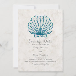 Royal Blue Rustic Seashell Save the Date einladen
