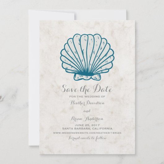 Royal Blue Rustic Seashell Save the Date einladen (Vorderseite)