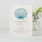 Royal Blue Rustic Seashell Save the Date einladen (Stehend Vorderseite)
