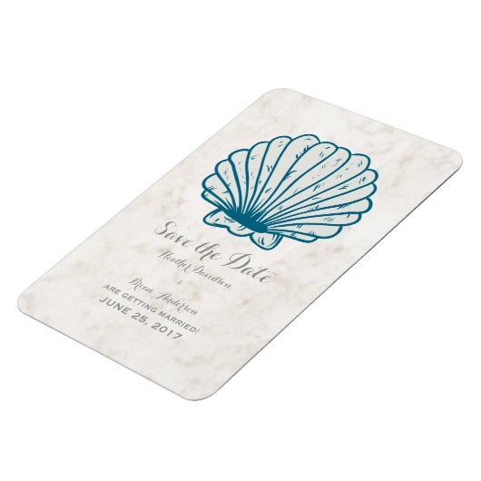 Royal Blue Rustic Seashell Save the Date Magnet (Linke Seite)