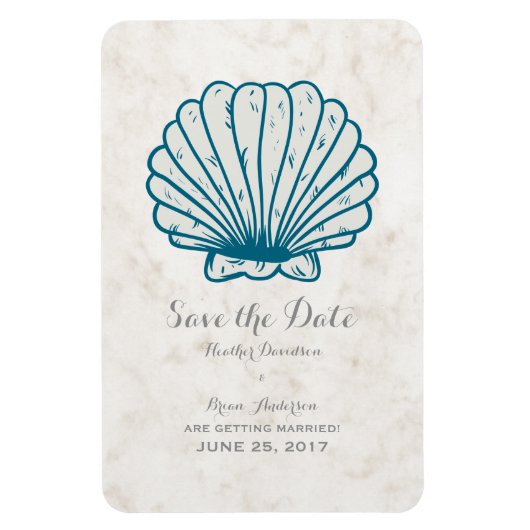 Royal Blue Rustic Seashell Save the Date Magnet (Vertikal)