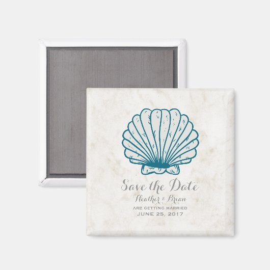 Royal Blue Rustic Seashell Save the Date Magnet (Vorderseite/Rückseite)