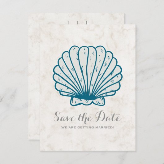Royal Blue Rustic Seashell Save the Date Postcard Ankündigungspostkarte (Vorne/Hinten)