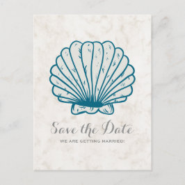 Royal Blue Rustic Seashell Save the Date Postcard Ankündigungspostkarte