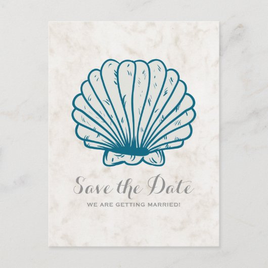 Royal Blue Rustic Seashell Save the Date Postcard Ankündigungspostkarte (Vorderseite)