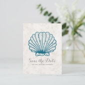 Royal Blue Rustic Seashell Save the Date Postcard Ankündigungspostkarte (Stehend Vorderseite)
