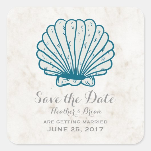 Royal Blue Rustic Seashell Save the Date Quadratischer Aufkleber (Vorderseite)