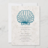 Royal Blue Rustic Seashell Wedding Einladung (Vorderseite)