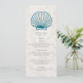 Royal Blue Rustic Seashell Wedding Menu Menükarte (Stehend Vorderseite)