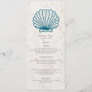 Royal Blue Rustic Seashell Wedding Menu Menükarte