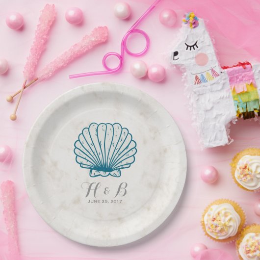 Royal Blue Rustic Seashell Wedding Pappteller (Party)