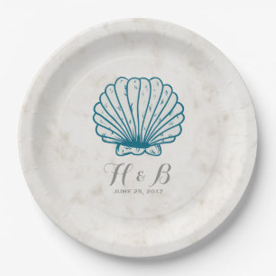 Royal Blue Rustic Seashell Wedding Pappteller