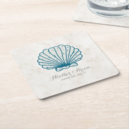 Royal Blue Rustic Seashell Wedding Rechteckiger Pappuntersetzer (angewinkelt)