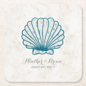 Royal Blue Rustic Seashell Wedding Rechteckiger Pappuntersetzer (Vorderseite)