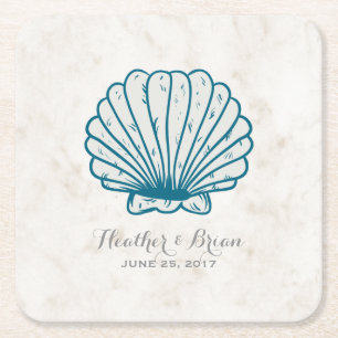 Royal Blue Rustic Seashell Wedding Rechteckiger Pappuntersetzer