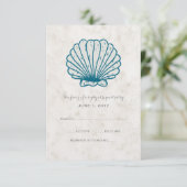 Royal Blue Rustic Seashell Wedding RSVP Card Karte (Stehend Vorderseite)