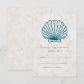 Royal Blue Rustic Seashell Wedding RSVP Card Karte (Vorne/Hinten)