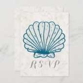 Royal Blue Rustic Seashell Wedding RSVP Postcard Einladungspostkarte (Vorne/Hinten)