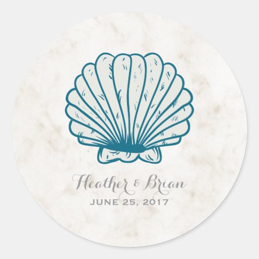 Royal Blue Rustic Seashell Wedding Runder Aufkleber (Vorderseite)