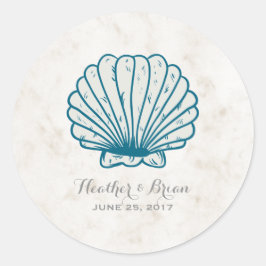 Royal Blue Rustic Seashell Wedding Runder Aufkleber