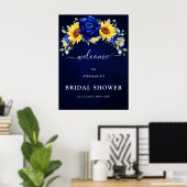 Royal Blue Rustic Sonnenblume Brautparty Empfang Poster (Heimbüro)