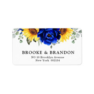 Royal Blue Rustic Sonnenblume Moderne Blumenhochze Adressaufkleber