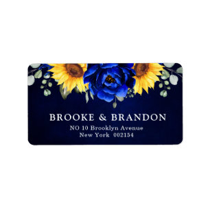 Royal Blue Rustic Sonnenblume Moderne Blumenhochze Adressaufkleber