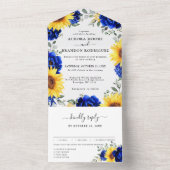 Royal Blue Rustic Sonnenblume Moderne Blumenhochze All In One Einladung (Innen Boden)