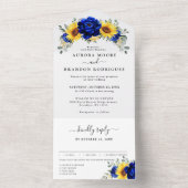 Royal Blue Rustic Sonnenblume Moderne Blumenhochze All In One Einladung (Innen Boden)