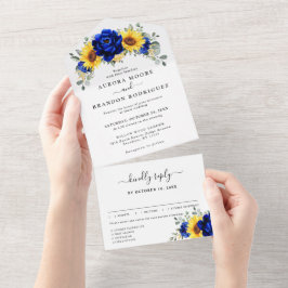 Royal Blue Rustic Sonnenblume Moderne Blumenhochze All In One Einladung