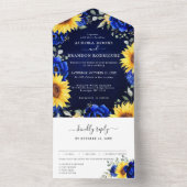 Royal Blue Rustic Sonnenblume Moderne Blumenhochze All In One Einladung (Innen Boden)