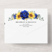 Royal Blue Rustic Sonnenblume Moderne Blumenhochze All In One Einladung (Rückseite)