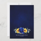Royal Blue Rustic Sonnenblume Moderne Blumenhochze Einladung (Rückseite)