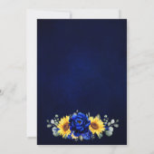 Royal Blue Rustic Sonnenblume Moderne Blumenhochze Einladung (Rückseite)