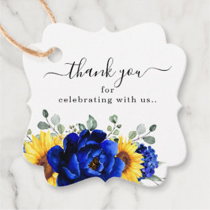 Royal Blue Rustic Sonnenblume Moderne Blumenhochze Geschenkanhänger