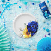 Royal Blue Rustic Sonnenblume Moderne Blumenhochze Pappteller (Party)