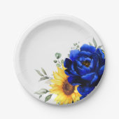 Royal Blue Rustic Sonnenblume Moderne Blumenhochze Pappteller (Vorderseite)