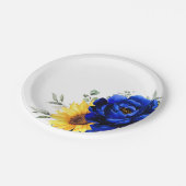 Royal Blue Rustic Sonnenblume Moderne Blumenhochze Pappteller (Schrägansicht)