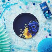 Royal Blue Rustic Sonnenblume Moderne Blumenhochze Pappteller (Party)