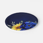 Royal Blue Rustic Sonnenblume Moderne Blumenhochze Pappteller (Schrägansicht)