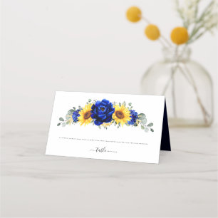 Royal Blue Rustic Sonnenblume Moderne Blumenhochze Platzkarte