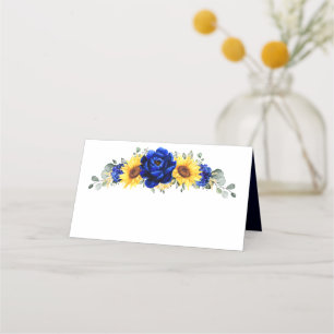 Royal Blue Rustic Sonnenblume Moderne Blumenhochze Platzkarte