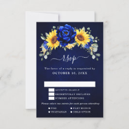 Royal Blue Rustic Sonnenblume Moderne Blumenhochze RSVP Karte