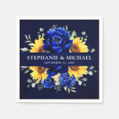 Royal Blue Rustic Sonnenblume Moderne Blumenhochze Serviette (Vorderseite)
