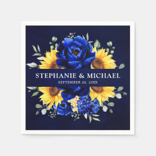 Royal Blue Rustic Sonnenblume Moderne Blumenhochze Serviette