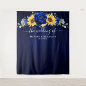 Royal Blue Rustic Sonnenblume Moderne Hochzeit Wandteppich (Vorderseite)