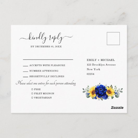 Royal Blue Rustic Sonnenblume Moderne UAWG Pos Postkarte (Rückseite)