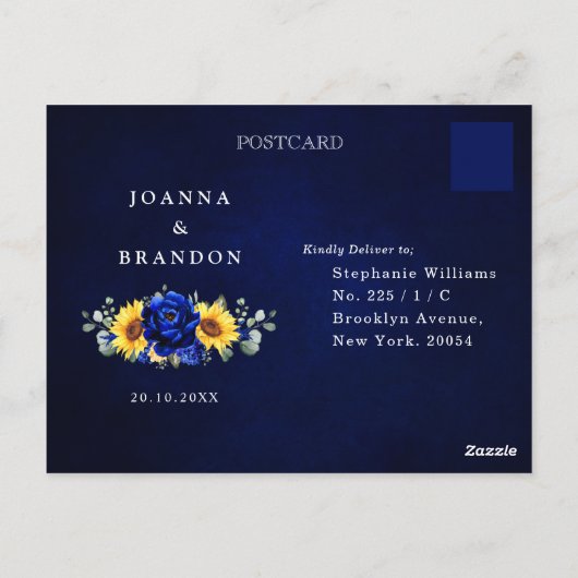 Royal Blue Rustic Sonnenblume Moderne UAWG Pos Postkarte (Rückseite)