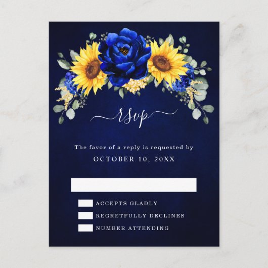 Royal Blue Rustic Sonnenblume Moderne UAWG Pos Postkarte (Vorderseite)